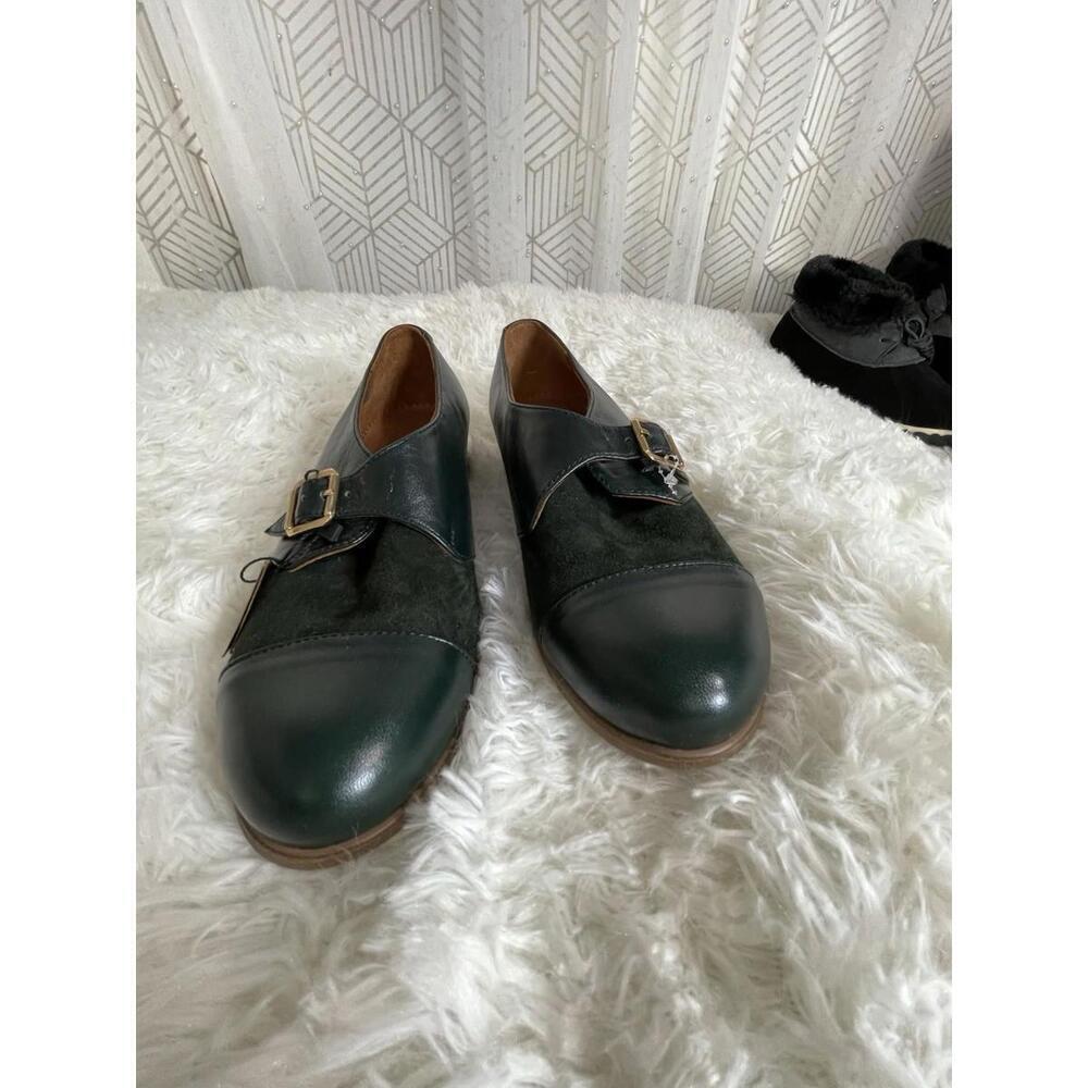NEW Julia Bo Green Leather and Suede Duke Monk Shoes Size 39 US 8.5/9